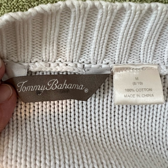 Tommy Bahamas 100% Cotton V Neck With Tie White Long Sleeve Sweater Womens Sz M - Picture 5 of 5